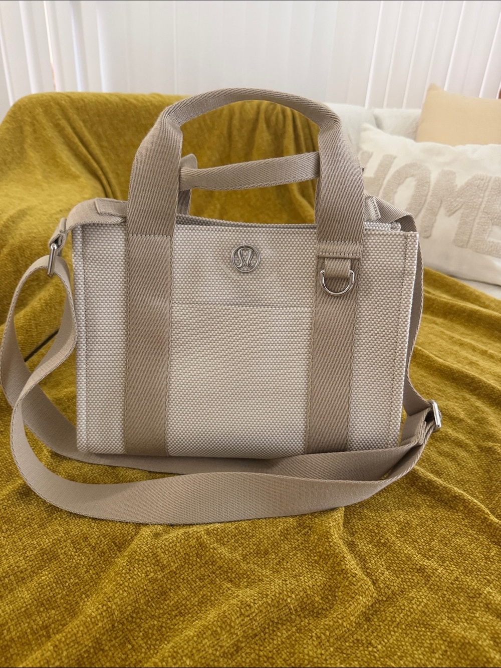 lululemon athletica Taupe Canvas Shoulder Tote with Crossbody Strap